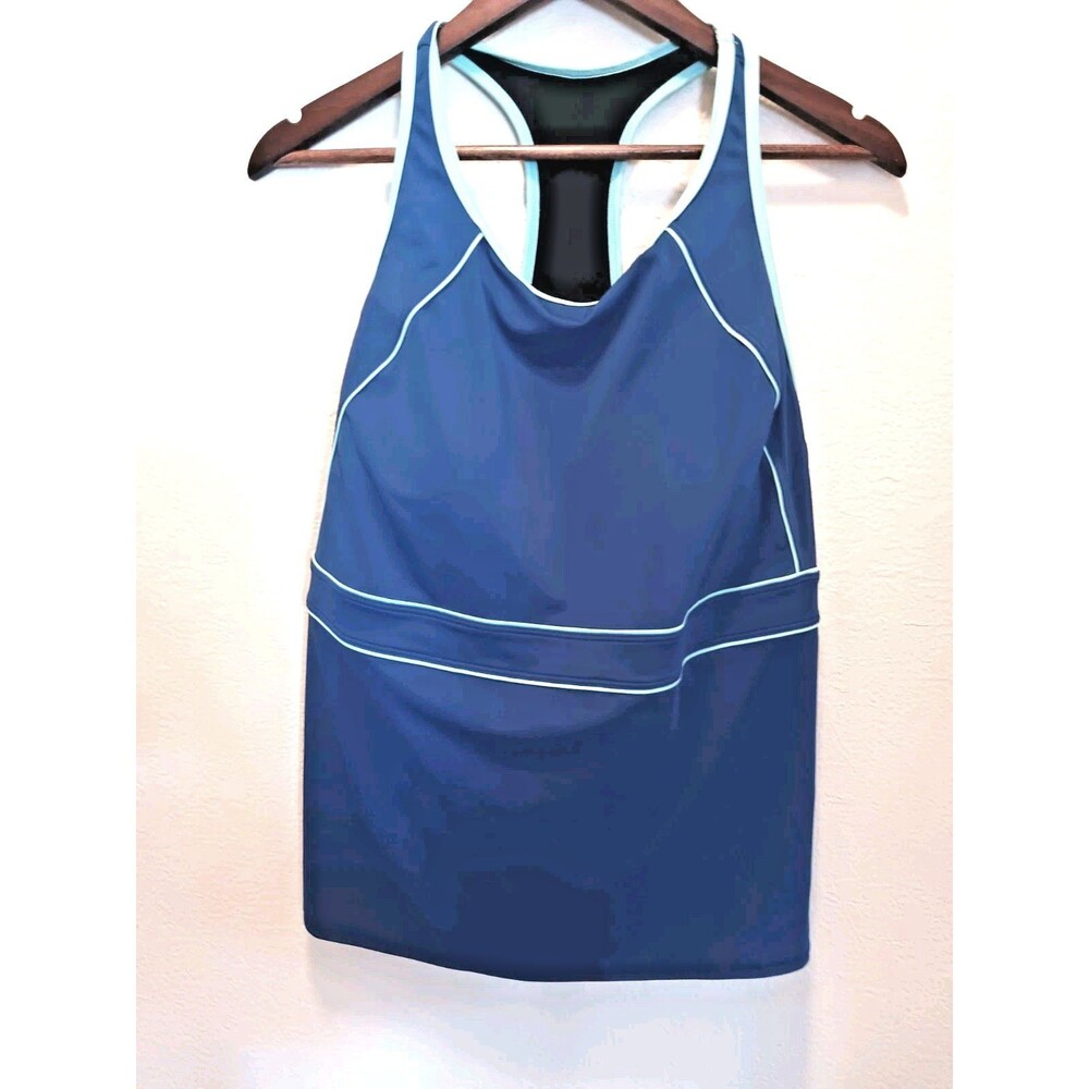 Lands' End Blue Racerback Tankini Swim Top Built In Bra Plus Size 18W